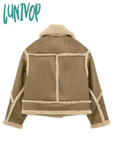Lunivop Chic Turn Down Collar Blended Short Coat Vintage Long Sleeve Pocket Jacket Autumn Winter